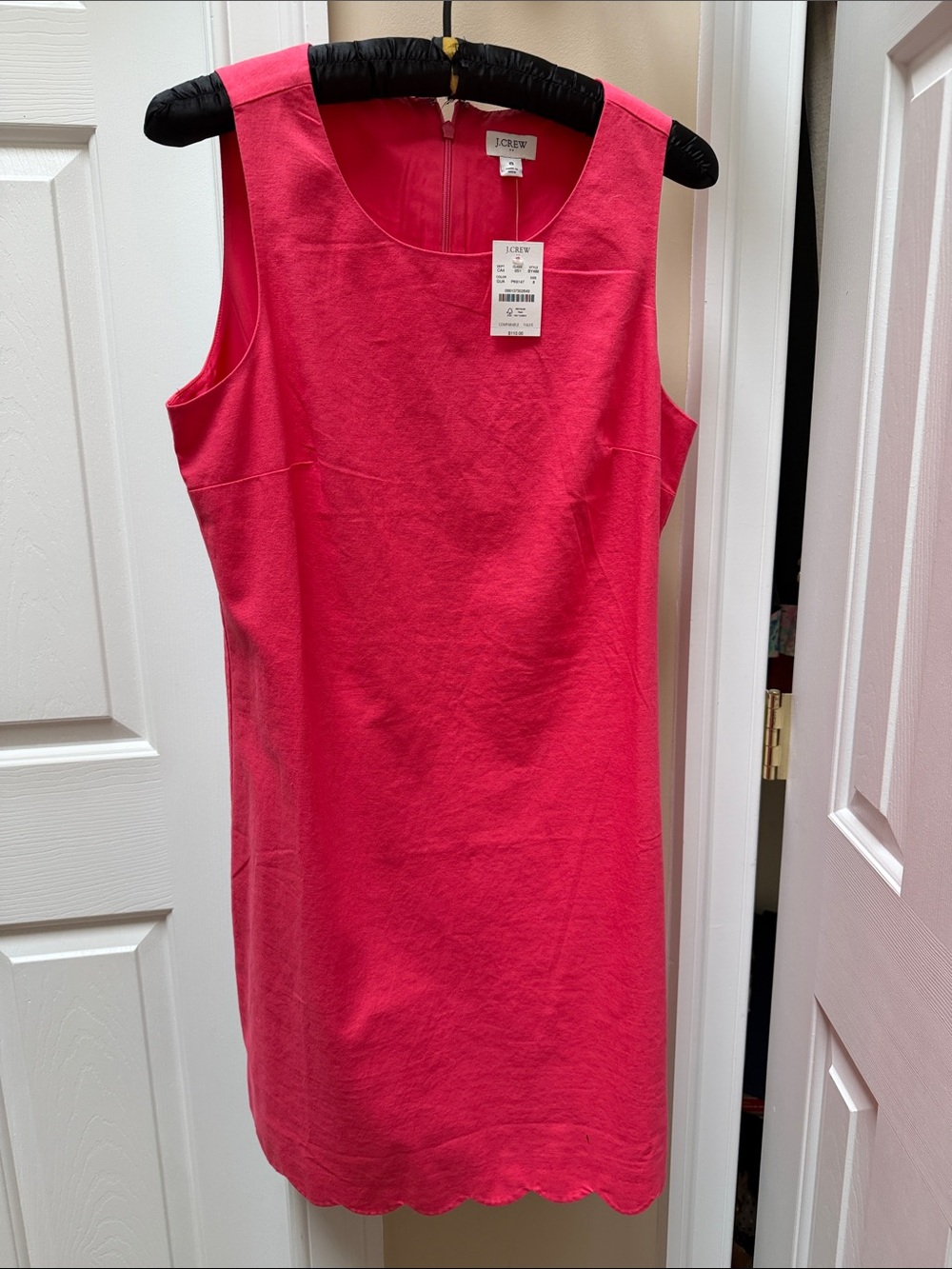J. Crew Factory Coral Pink Sleeveless Sheath Dress with Scalloped Hem